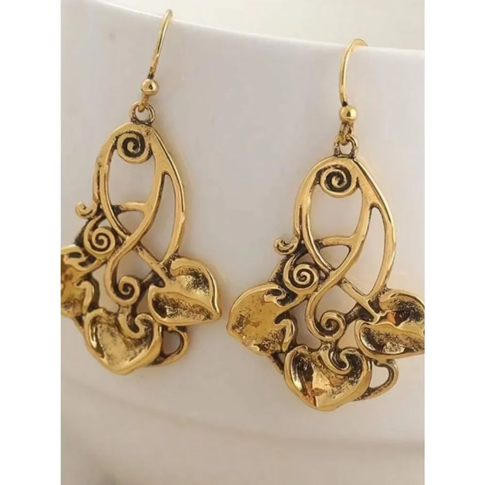 Gold Leaf Motif Drop Earrings - Elegant Women’s Jewelry
